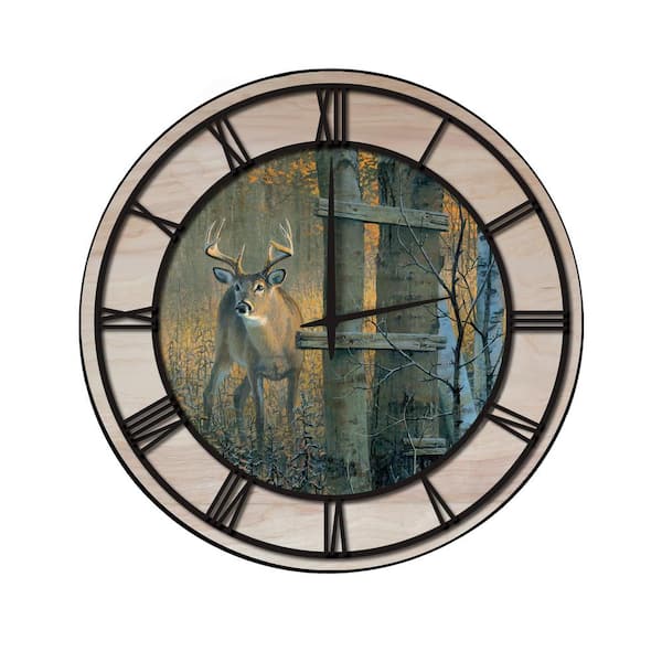 Unbranded "The Buck Stops Here" Woodgrain Accent and Black Numbers Imaged Wall Clock