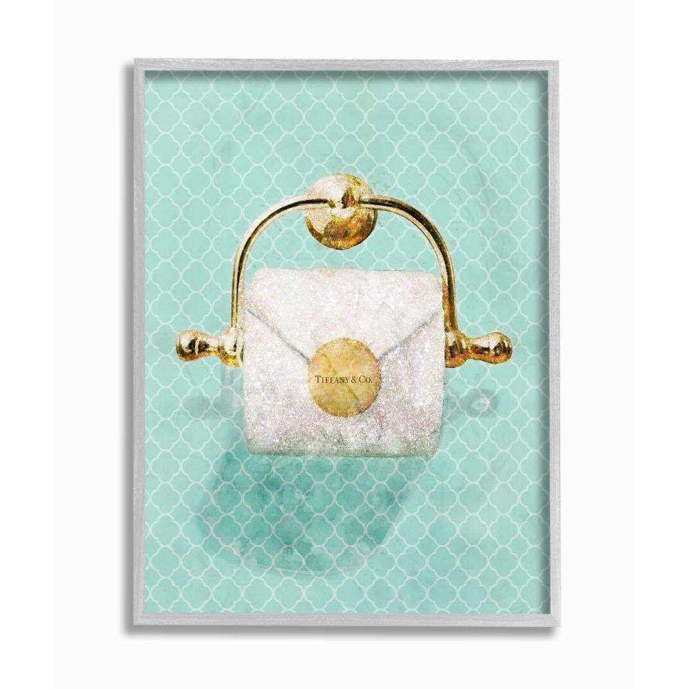Stupell Industries Fashion Toilet Paper Roll Iconic Blue Design Glam by Ziwei Li Framed Abstract Texturized Art Print 16 in. x 20 in.