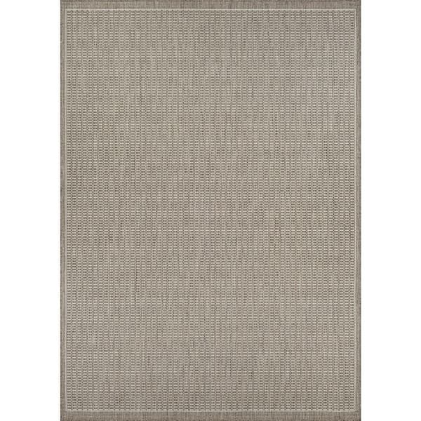Recife Saddle Stitch Ivory-Taupe 6 ft. x 9 ft. Solid Indoor/Outdoor Area Rug