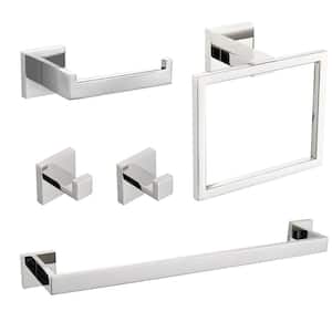 5-Pieces Bath Hardware Set with Mounting Hardware Included in Polished Chrome