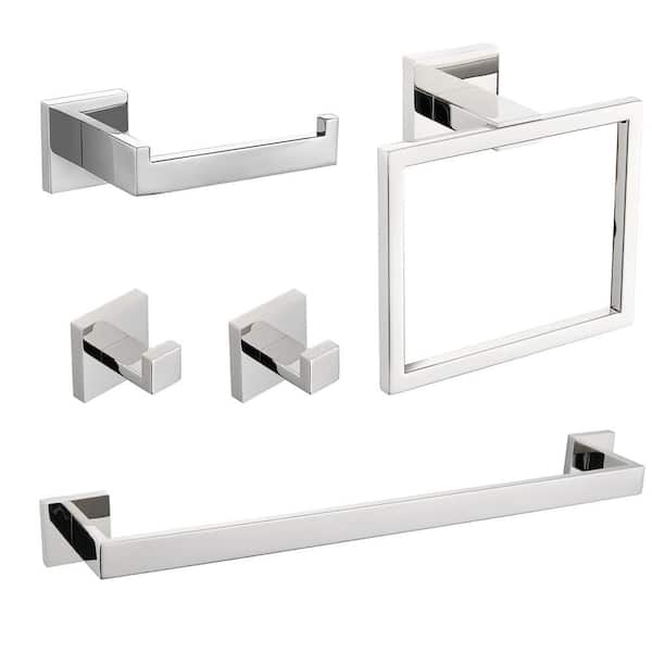 PROOX 5-Pieces Bath Hardware Set with Mounting Hardware Included in Polished Chrome