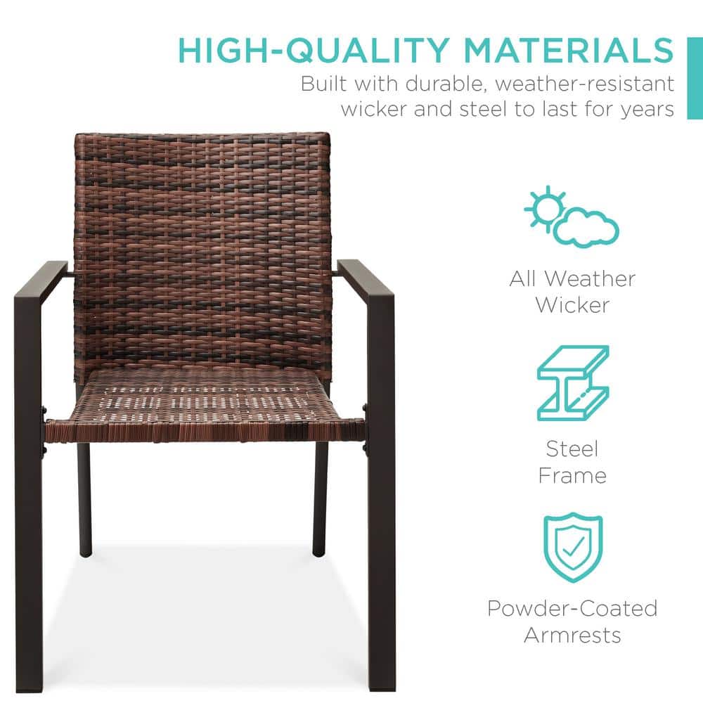 Set of 2 Light Brown Wicker and Steel Stackable Outdoor Dining Chairs