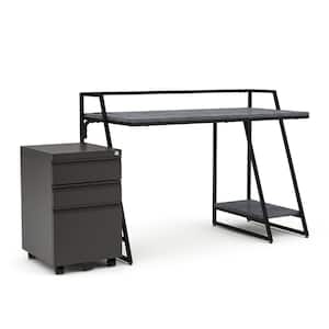 Hegwind 49 in. Rectangular Light Gray MDF Computer Desk with Mobile File Cabinet