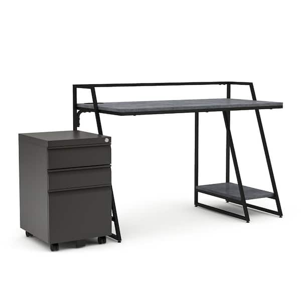 Furniture of America Hegwind 49 in. Rectangular Light Gray MDF Computer Desk with Mobile File Cabinet