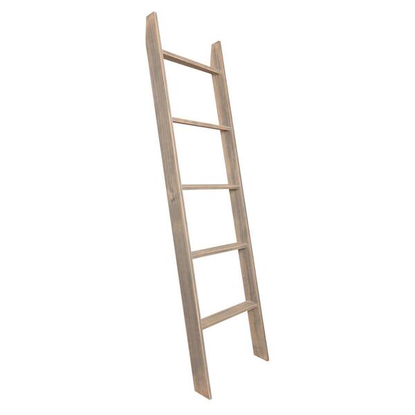 BrandtWorks 72 in. Worn Gray Wood 5-shelf Ladder Bookcase with Open ...