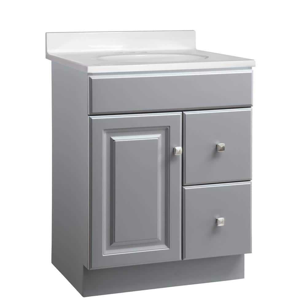Design House Wyndham 25 in. 1-Door 2-Drawer Bathroom Vanity in Gray with Cultured Marble Solid White Top (Ready to Assemble) -  584680