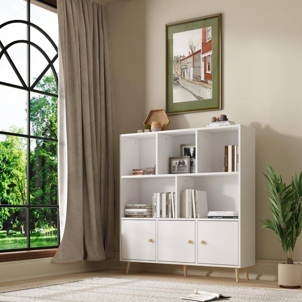 FUFU&GAGA White Wooden Accent Bookcase, for Living Room Storage with 5 ...