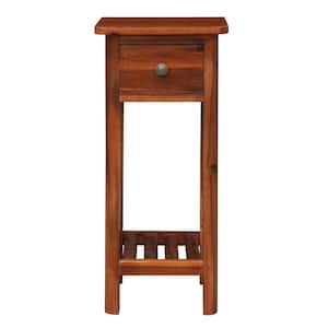 Rustic Brown Wooden Nightstand End Table with Storage Shelf and Drawer for Living Room