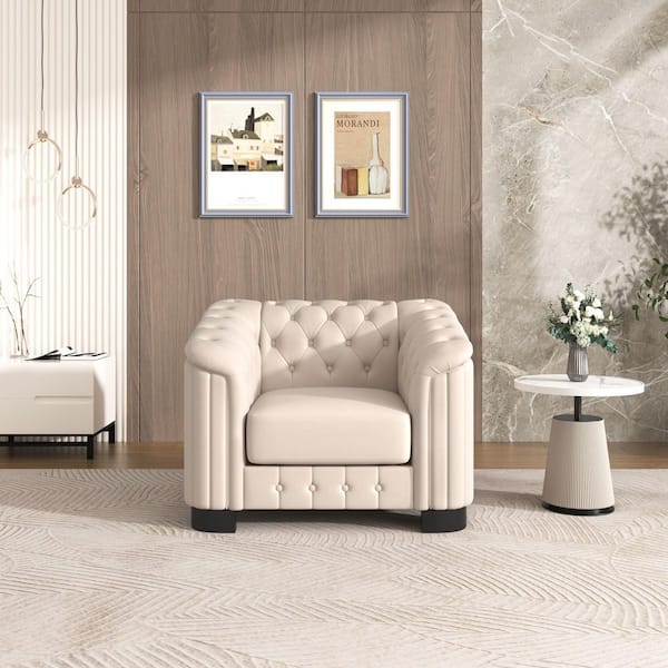 Polibi 41.5 in. Square Arm Velvet Rectangle Sofa with Thick Removable Seat Cushion in Beige