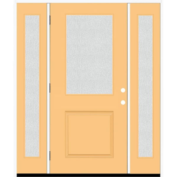 Steves & Sons Legacy 68 in. x 80 in. 1/2 Lite Rain Glass RHOS Primed Jackfruit Finish Fiberglass Prehung Front Door w/Dbl 14 in. SL