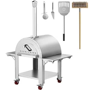 46 in. Wood Fired Artisan Pizza Oven Outdoor Pizza Oven 3-Layer Stainless Steel Pizza Maker with Wheels