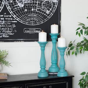 Blue Wood Distressed Candle Holder (Set of 3)