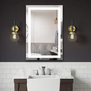 24 in. W x 36 in. H Rectangular Frameless Wall Mount Bathroom Vanity Mirror in Silver with LED Light Anti-Fog