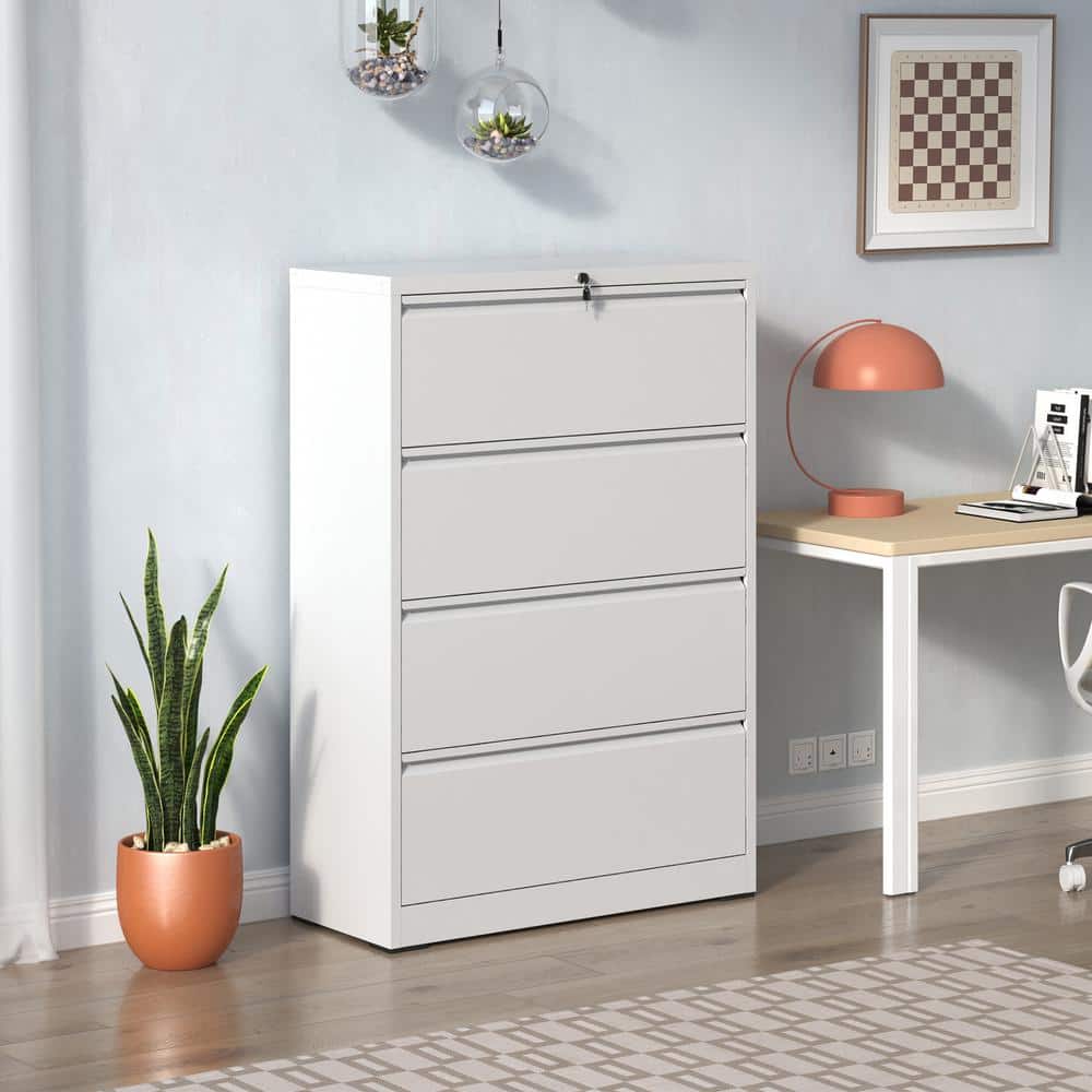 White 4-Drawer Lockable Steel Lateral File Cabinet
