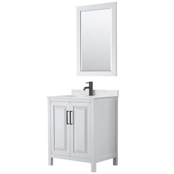 Wyndham Collection Daria 30 in. W x 22 in. D x 35.75 in. H Single Bath Vanity in White with Giotto Quartz Top and 24 in. Mirror
