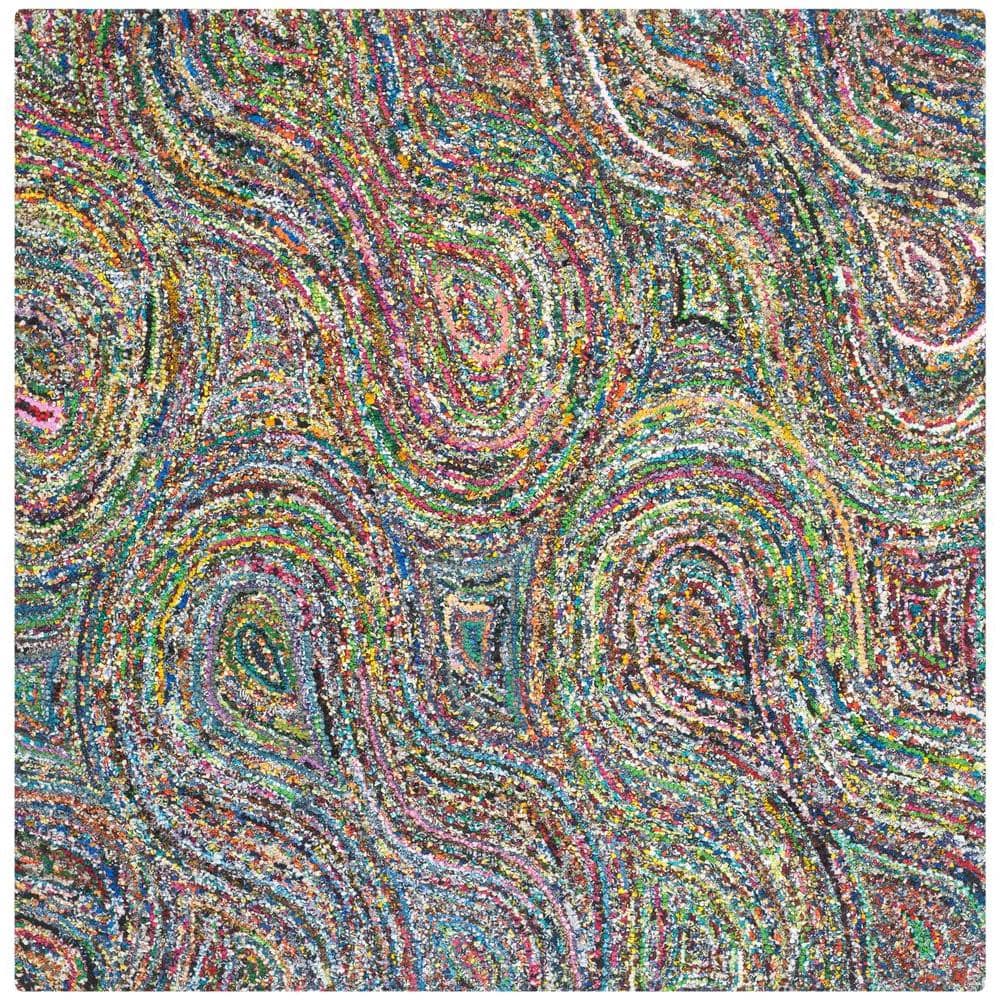 Hand-Tufted Multicolor Wool and Cotton Square Rug, 4'x4'