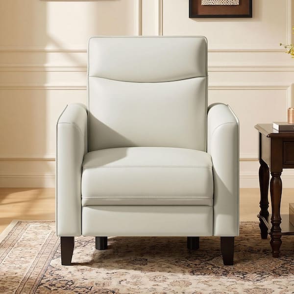 Rovel Zero Wall Creamy Grey Faux Leather Upholstery Power Recliner with High Solid Wood Legs ,Space-Saving