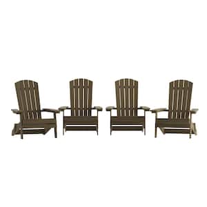 Brown Resin Outdoor Lounge Chair in Brown (Set of 4)