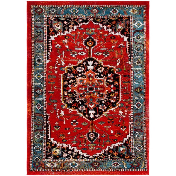 Vintage Hamadan 8 ft. x 10 ft. Red/Blue Ornate Medallion Area Rug