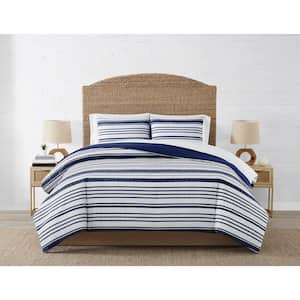 Starboard Nautical 3-Piece Multi Stripe Polyester Microfiber Full/Queen Duvet Cover Set