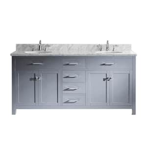 Caroline 72 in. W Bath Vanity in Gray with Marble Vanity Top in White with Round Basin