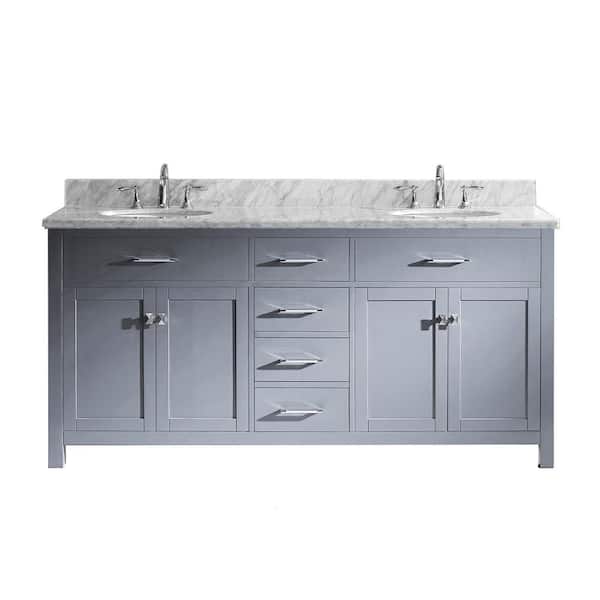 Virtu USA Caroline 72 in. W Bath Vanity in Gray with Marble Vanity Top in White with Round Basin