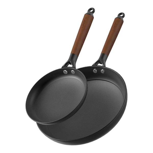 2-Piece Nonstick Cast Iron Skillet Set Black Easy Clean Oil-Locking Removable Handle Oven Dishwasher Safe
