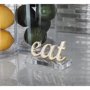 4 in. x 2 in. Modern "Eat" Gold and Silver Aluminum Cutouts (Set of 2)