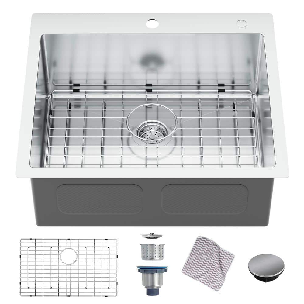 25 in. Drop In/Topmount Single Bowl 16 Gauge Stainless Steel Kitchen Sink w