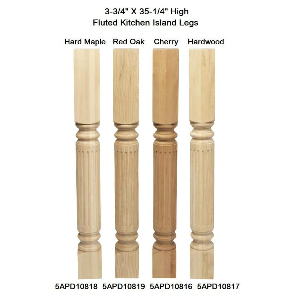 35.25" Unfinished Hard Maple Fluted Kitchen Island Leg