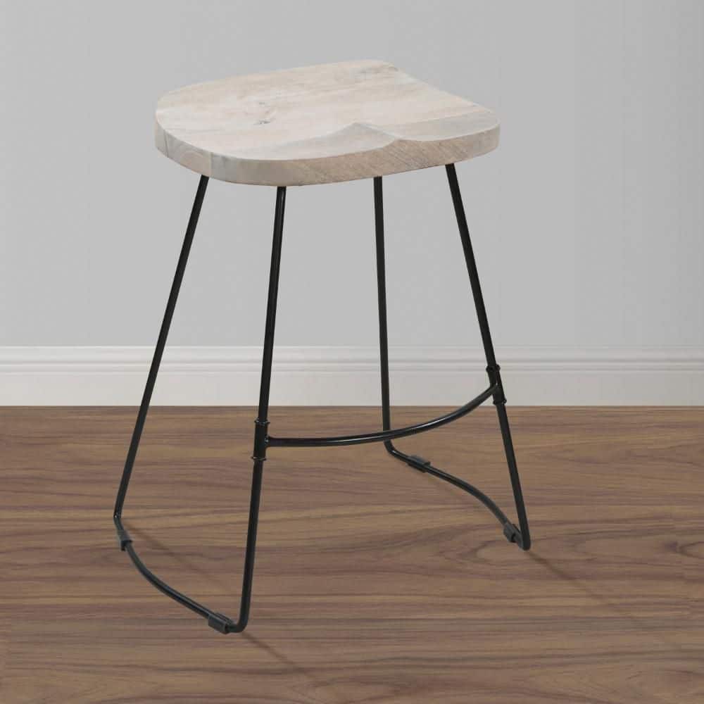Tiva 38 in. Whitewashed and Black Backless Metal Frame Handcrafted Counter Height Stool with Wooden Seat price history on PriceWatchPro