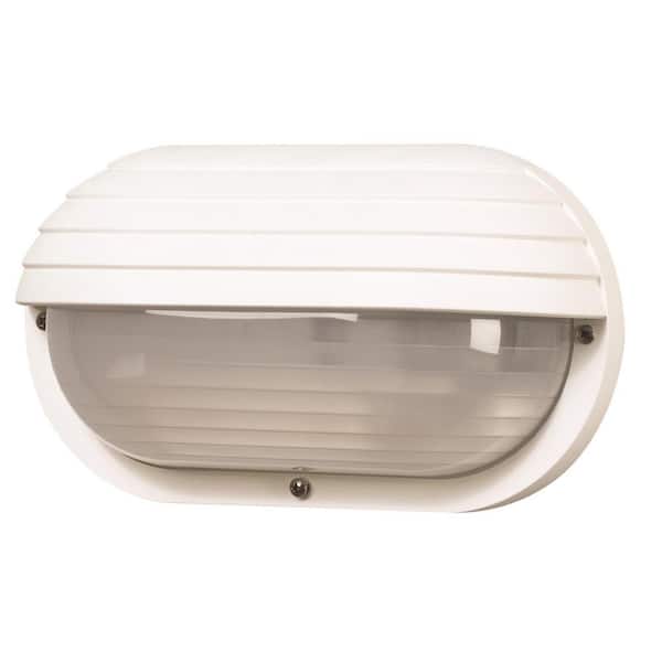 Nautical 1-Light White 3000K ENERGY STAR LED Outdoor Wall Mount Sconce with Eyelid & Durable Frosted Polycarbonate Lens
