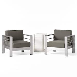 Cape Coral Sliver 3-Piece Aluminum Patio Conversation Set with Khaki Cushions