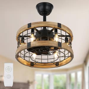 18 in. Indoor Metal Black Caged Reversible Ceiling Fan with Lights and Remote