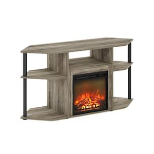 Jensen 47.09 in. Freestanding Wood Smart Electric Corner Fireplace TV Stand in French Oak Grey/Black