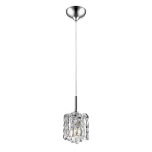 Tempest 1-Light Chrome Shaded Mini Pendant Light with Crystal Icicles Shade with No Bulbs Included