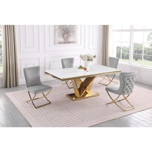 Titan Gray/Gold Velvet Dining Chairs (Set of 2)