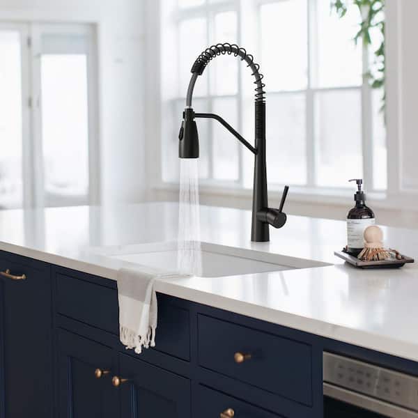 2-Spray Single Handle 20 in. Pull Out Kitchen Faucet with 360° Swivel in Matte Black
