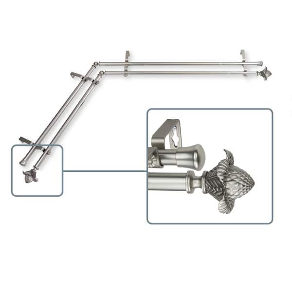 Unbranded 28 in. to 48 in. Adjustable 13/16 in. Corner Window Double Curtain Rod in Satin Nickel with Florian Finials