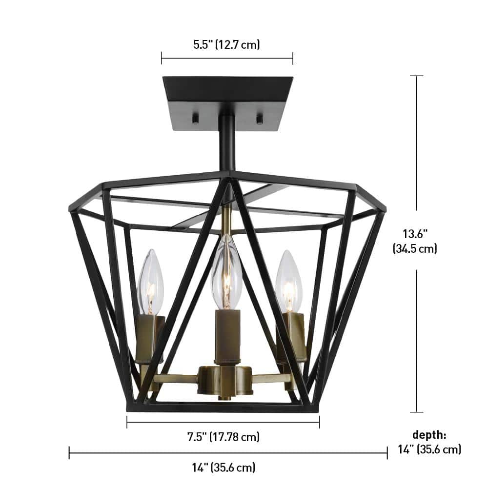 Sansa Chic Vintage Dark Bronze 3-Light Semi-Flush Ceiling Chandelier