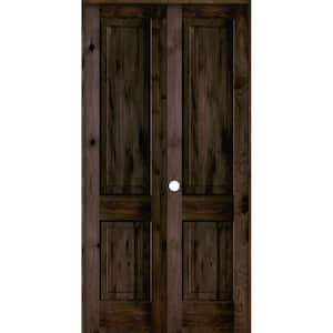 48 in. x 96 in. Rustic Knotty Alder 2-Panel Square Top Right-Handed Black Stain Wood Double Prehung Interior Door