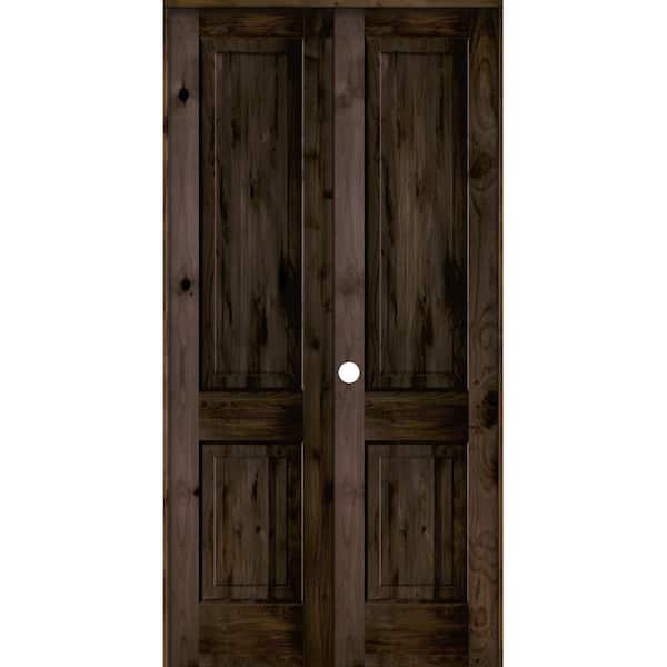 Krosswood Doors 48 in. x 96 in. Rustic Knotty Alder 2-Panel Square Top Right-Handed Black Stain Wood Double Prehung Interior Door