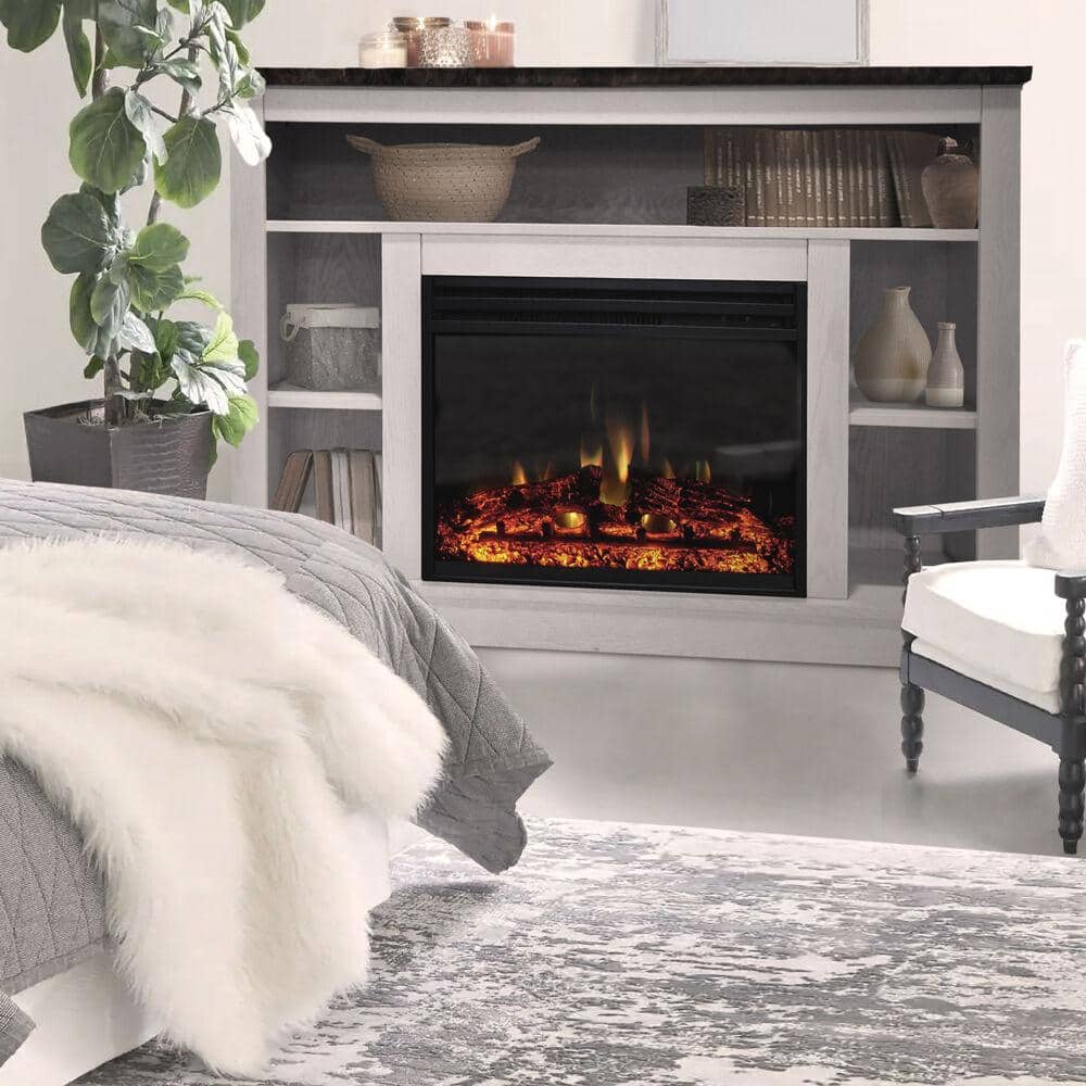 Seville 47'' White MDF Electric Fireplace with Enhanced Log Display