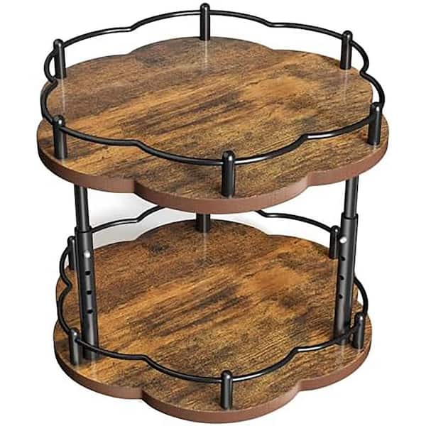 2 Tier Black Cabinet Turntable Spice Organizer Adjustable Height Wood Kitchen Countertop Storage 10 Inch