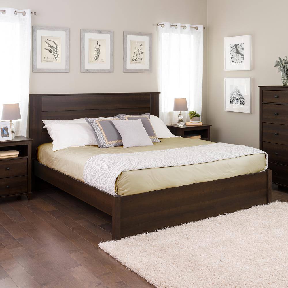 Espresso King Wood Frame Platform Bed with Storage Drawers