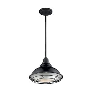 Newbridge 60-Watt 1-Light Gloss Black and Silver Bell Pendant Light with Metal Shade and No Bulbs Included