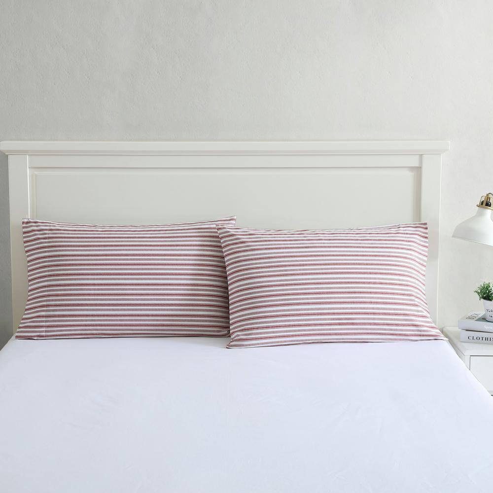 Red and White Striped Cotton Standard Pillowcase Set