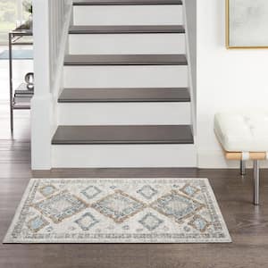 Concerto Ivory/Grey/Blue 2 ft. x 4 ft. Border Contemporary Kitchen Area Rug