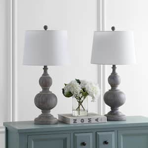 Ephraim 28.5 in. Grey Faux Wood Table Lamp with Off-White Shade (Set of 2)