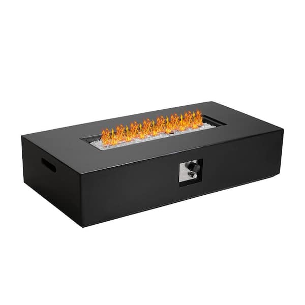 Black Stainless Steel Gas Burner Fire Pit Table with Regulator, Gas Hose, Lava Stones, AA Battery, Water Resistant Cover